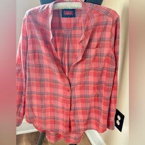 Jachs Girlfriend. Cotton plaid button down. Long sleeve. Collarless. XL